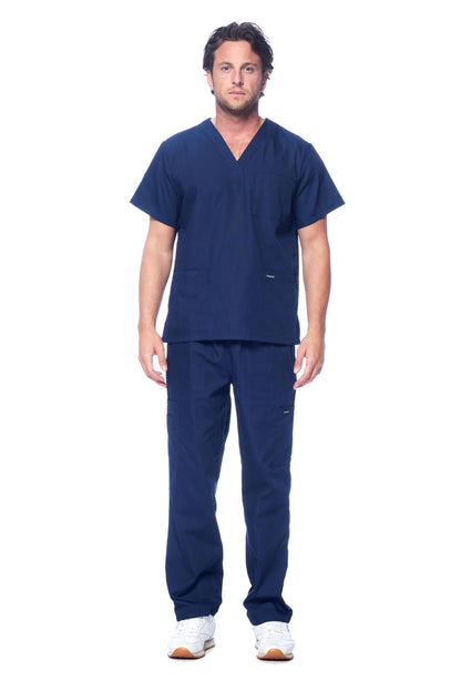 Dagacci Medical Uniform® Men's V-Neck Cargo Scrubs | Cotton Blend, Matching Top and Cargo Pants Set, 8 Pockets, Elastic Drawcord Waistband, for Men in Healthcare