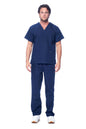 Dagacci Medical Uniform® Men's V-Neck Cargo Scrubs | Cotton Blend, Matching Top and Cargo Pants Set, 8 Pockets, Elastic Drawcord Waistband, for Men in Healthcare