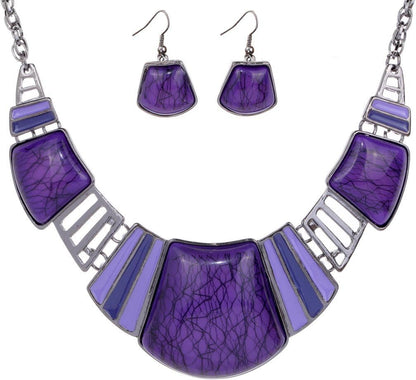 YAZILIND Vintage Ethnic Tibetan Sliver Turquoise Bib Collar Earrings Necklace Jewelry Set Women