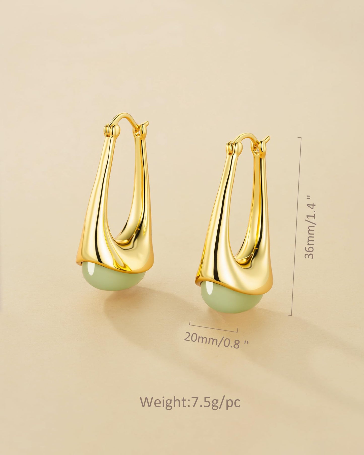 SNGIA Long Oval Chunky Dangle 18K Gold Plated Hoops with Colored Resin Gemstone Statement Earrings for Women, (Green, Brown, Light blue, Dark Blue), Bold Drop Handmade Exaggerated Irregular Trendy Bohemian Jewelry Gifts, Unique Dangling Teardrop Baroque S