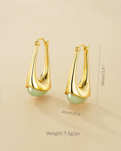 SNGIA Long Oval Chunky Dangle 18K Gold Plated Hoops with Colored Resin Gemstone Statement Earrings for Women, (Green, Brown, Light blue, Dark Blue), Bold Drop Handmade Exaggerated Irregular Trendy Bohemian Jewelry Gifts, Unique Dangling Teardrop Baroque S