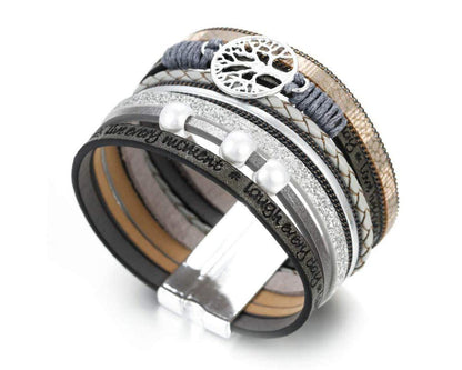 Fesciory Leather Wrap Bracelets for Women, Boho Western Layered Jewelry | Layered leather cuff bracelets, Easy on and off, Boho western style, Daily wear, Gift for women