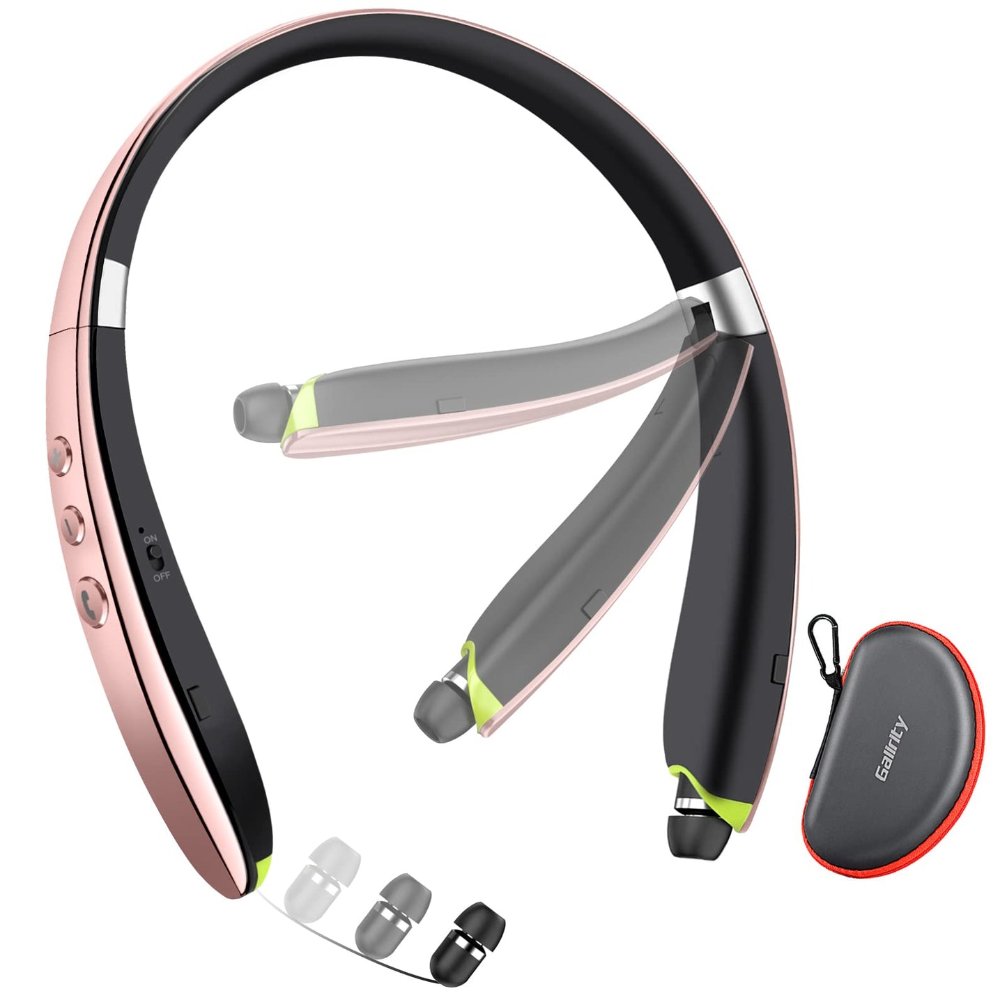 Bluetooth Headset, 2026 Upgraded Neckband Bluetooth Headphones with Retractable Earbuds, Noise Cancelling Stereo Earphones with Mic, Foldable Wireless Headphones for Sports Office w/Carry Case(Black)