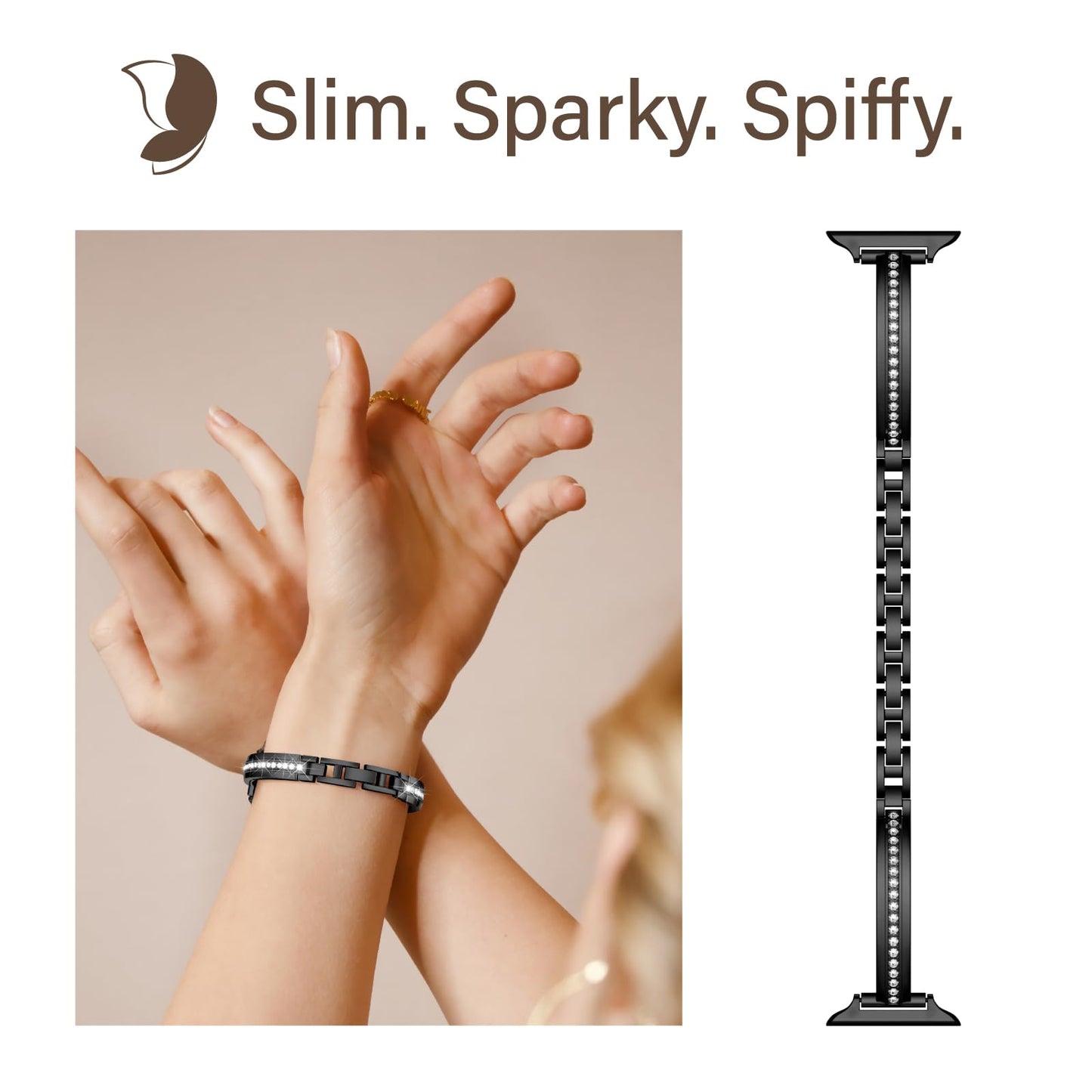 Missair Bands Compatible with Apple Watch Band 38mm 40mm 41mm 42mm 44mm 45mm 46mm 49mm for Women, Slim Metal Dressy Jewelry Bracelet with Bling Diamond for iWatch Series 11 10 9 8 7 6 5 4 3 SE Ultra