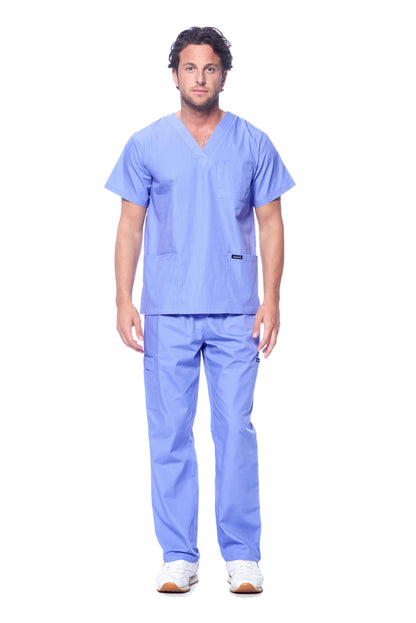 Dagacci Medical Uniform® Men's V-Neck Cargo Scrubs | Cotton Blend, Matching Top and Cargo Pants Set, 8 Pockets, Elastic Drawcord Waistband, for Men in Healthcare