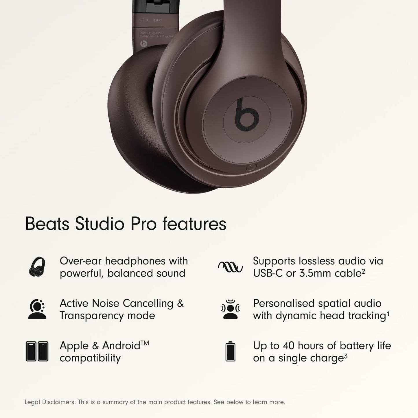 Beats Studio Pro Premium Wireless Over-Ear Headphones- Up to 40-Hour Battery Life, Active Noise Cancelling, Great for Travel & Commuting, Apple & Android Compatible - Exclusive Sand Gray