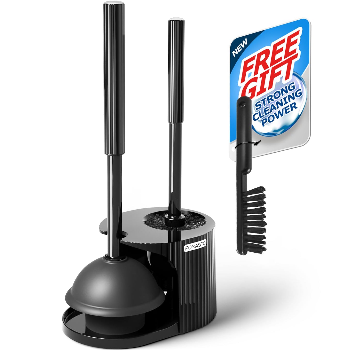 FORASTO 2 in 1 Toilet Plunger and Brush Set，Extended Handle Plunger，Toilet Bowl Brush Plunger Set, Bathroom Cleaning Tools ，Toilet Brush Plunger Combo，Cleaning Brush，Bathroom Cleaning Supplies