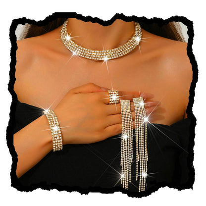 Unicra Rhinestone Bridal Wedding Jewelry Sets Silver Choker Necklace Earrings Bracelet Ring Set Prom Formal Costume Jewelry Set for Women and Brides
