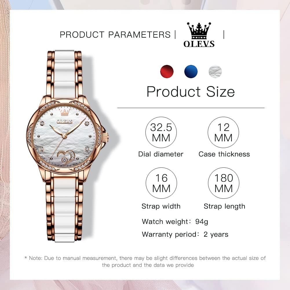OLEVS Automatic Watches for Women Rose Gold Fashion Diamond Dress Ladies Wrist Watch Self Winding Mechanical Two Tone Ceramic Band Waterproof