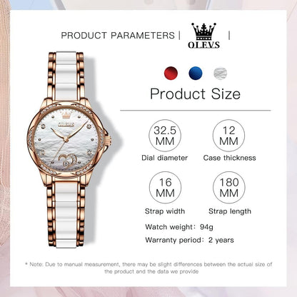 OLEVS Automatic Watches for Women Rose Gold Fashion Diamond Dress Ladies Wrist Watch Self Winding Mechanical Two Tone Ceramic Band Waterproof