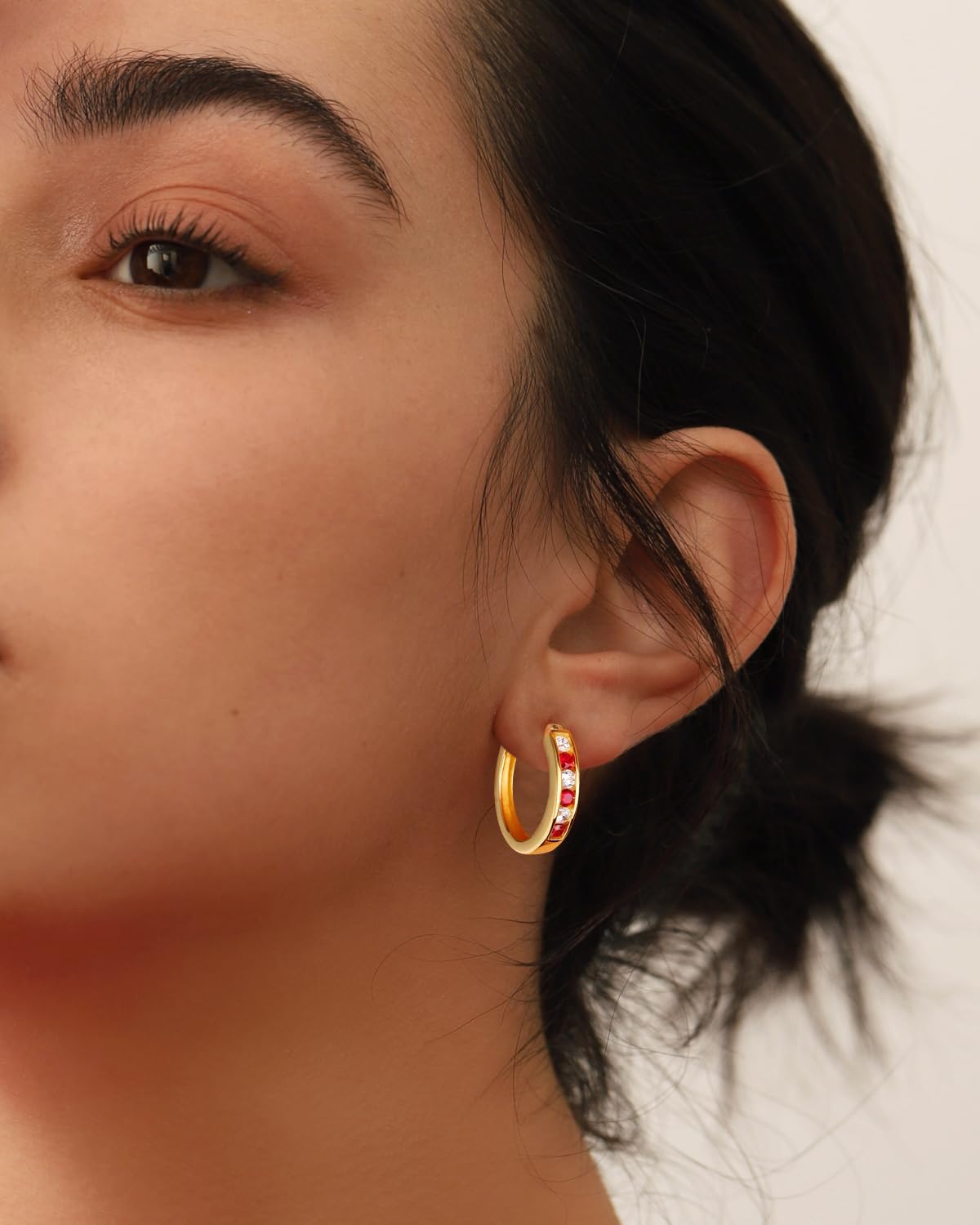 14K Gold Plated/925 Sterling Silver Birthstone Hoop Earrings for Women | 18mm Created Gemstone Hoops,Hypoallergenic and Lightweight,Birthday Mother's Day Jewelry(with Gift Box)