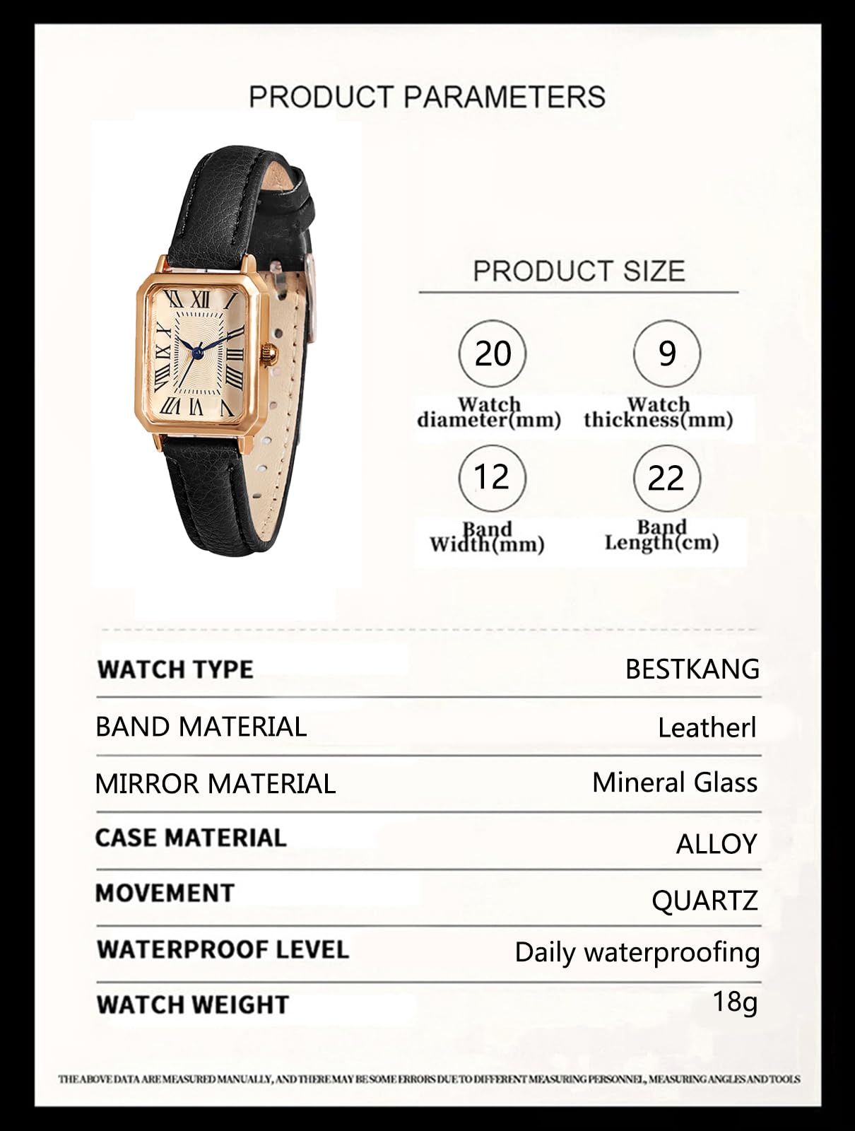 BESTKANG Leather Strap Watches for Women Elegant Dainty Ladies Watch Vintage Rectangle Women Quartz Wrist Watch