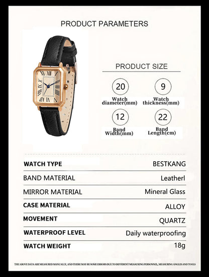BESTKANG Leather Strap Watches for Women Elegant Dainty Ladies Watch Vintage Rectangle Women Quartz Wrist Watch