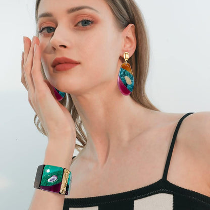MUYAN Statement Acrylic Jewelry Set for Women, Big Bohemian Multicolor Bib Necklaces Bangle Bracelet Dangle Earrings Chunky Jewelry Sets