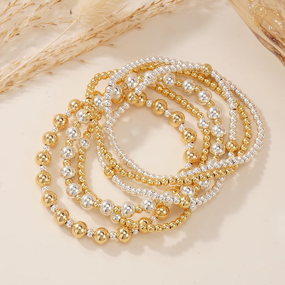 14K Gold Plated Pearl Beaded Cross Bracelets Stack Set for Women,Stretch Boho Colorful Christian Beads Ball Jewelry Friendship Summer Trendy Gift
