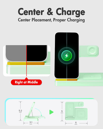 GETPALS Wireless Charger iPhone Charging Station for Apple Multiple Devices | 3 in 1 Charger Stand for iPhone 17 Pro Max 17e 16 16e 15 14 13 12 & Watch Series 11-2 SE Ultra & Airpods 4 3 Pro, Black