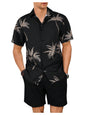 GORGLITTER Men's Vacation Beach Cruise Summer Outfits 2 Piece Shorts Set Hawaiian Button Down Shirt and Shorts