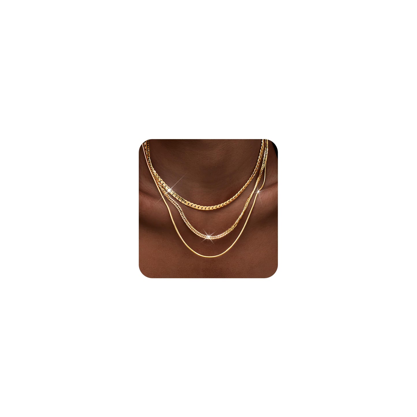 3PCS Gold Necklaces for Women,Chunky Statement Gold Plated Necklace Stack Layered Sterling Silver Herringbone Chains for Women Dainty Trendy Silver Chains Stacked Jewelry Gifts