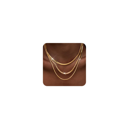 3PCS Gold Necklaces for Women,Chunky Statement Gold Plated Necklace Stack Layered Sterling Silver Herringbone Chains for Women Dainty Trendy Silver Chains Stacked Jewelry Gifts