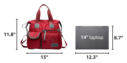 Tote Bag for Women,Multi Pockets Shoulder Handbag,Nurse Bag for Work,Large Cross body Purse,Fashion Nylon Top Handle Satchel