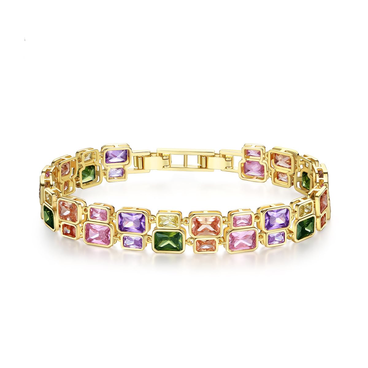 14K Gold Multi-Color Double Layer Moissanite Bracelet, Women's Luxurious Style, Unique Fashion Accessory