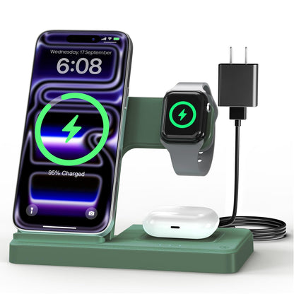 GETPALS Wireless Charger iPhone Charging Station for Apple Multiple Devices | 3 in 1 Charger Stand for iPhone 17 Pro Max 17e 16 16e 15 14 13 12 & Watch Series 11-2 SE Ultra & Airpods 4 3 Pro, Black