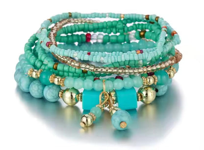 Women Beaded Bracelet Set | Colorful Boho Stackable Trendy Design with Crystal Accents Multilayer Bangle Bracelet | Fashion Stretch Braclets Jewelry for Women