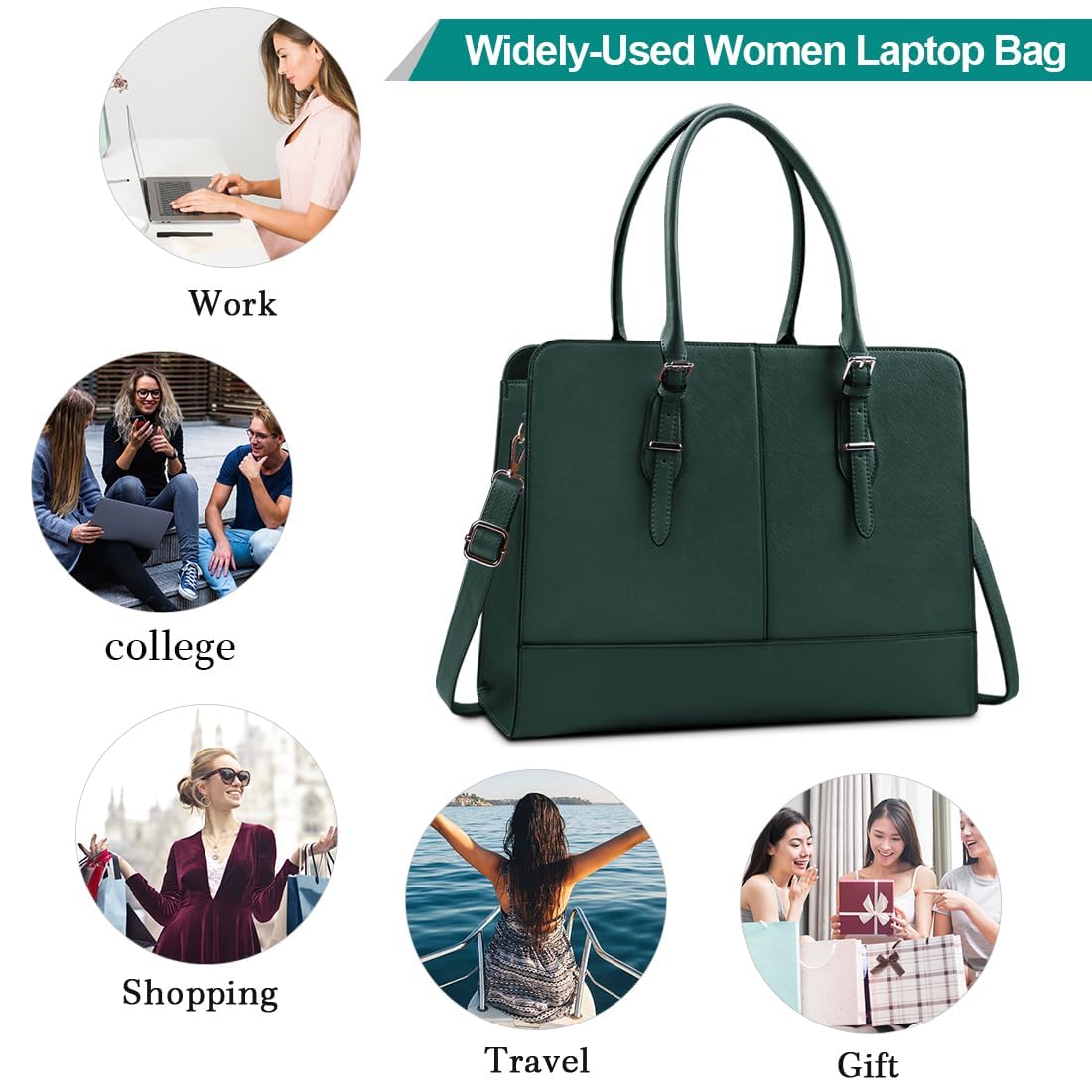 Laptop Bag for Women 15.6 Inch Leather Work Tote Briefcase Business Computer Shoulder Bag Large Capacity Waterproof Office Messenger Handbag Professional Teacher Nurse Carryall