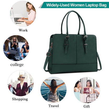 Laptop Bag for Women 15.6 Inch Leather Work Tote Briefcase Business Computer Shoulder Bag Large Capacity Waterproof Office Messenger Handbag Professional Teacher Nurse Carryall