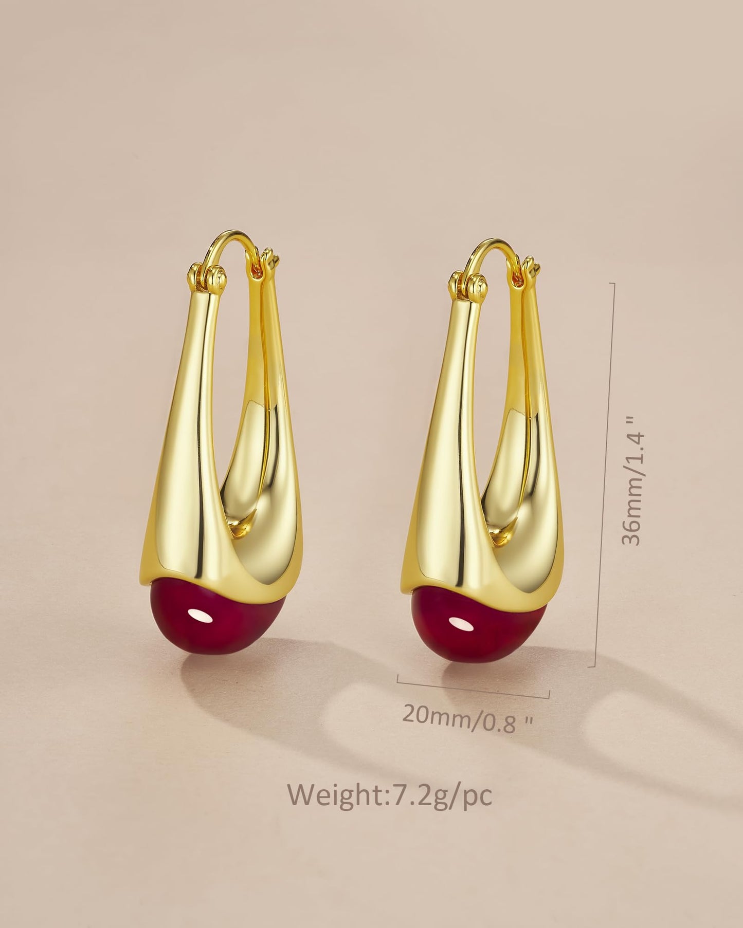 SNGIA Long Oval Chunky Dangle 18K Gold Plated Hoops with Colored Resin Gemstone Statement Earrings for Women, (Green, Brown, Light blue, Dark Blue), Bold Drop Handmade Exaggerated Irregular Trendy Bohemian Jewelry Gifts, Unique Dangling Teardrop Baroque S