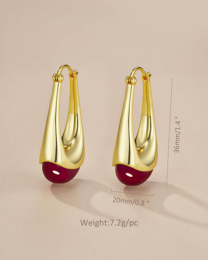 SNGIA Long Oval Chunky Dangle 18K Gold Plated Hoops with Colored Resin Gemstone Statement Earrings for Women, (Green, Brown, Light blue, Dark Blue), Bold Drop Handmade Exaggerated Irregular Trendy Bohemian Jewelry Gifts, Unique Dangling Teardrop Baroque S
