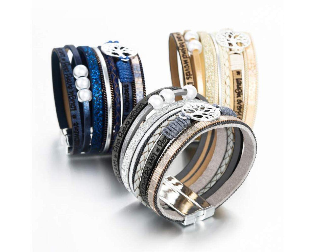 Fesciory Leather Wrap Bracelets for Women, Boho Western Layered Jewelry | Layered leather cuff bracelets, Easy on and off, Boho western style, Daily wear, Gift for women