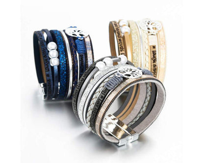 Fesciory Leather Wrap Bracelets for Women, Boho Western Layered Jewelry | Layered leather cuff bracelets, Easy on and off, Boho western style, Daily wear, Gift for women
