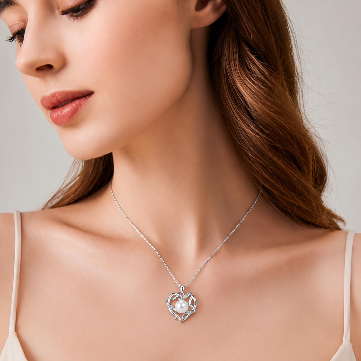 NONNYL Christmas Birthday Gifts for Women- Pearl- Heart Necklace- Wife Mom Girlfriend Her- Anniversary Mothers Day Valentine's Jewelry Gifts Real 9-10mm Pearl Pendant