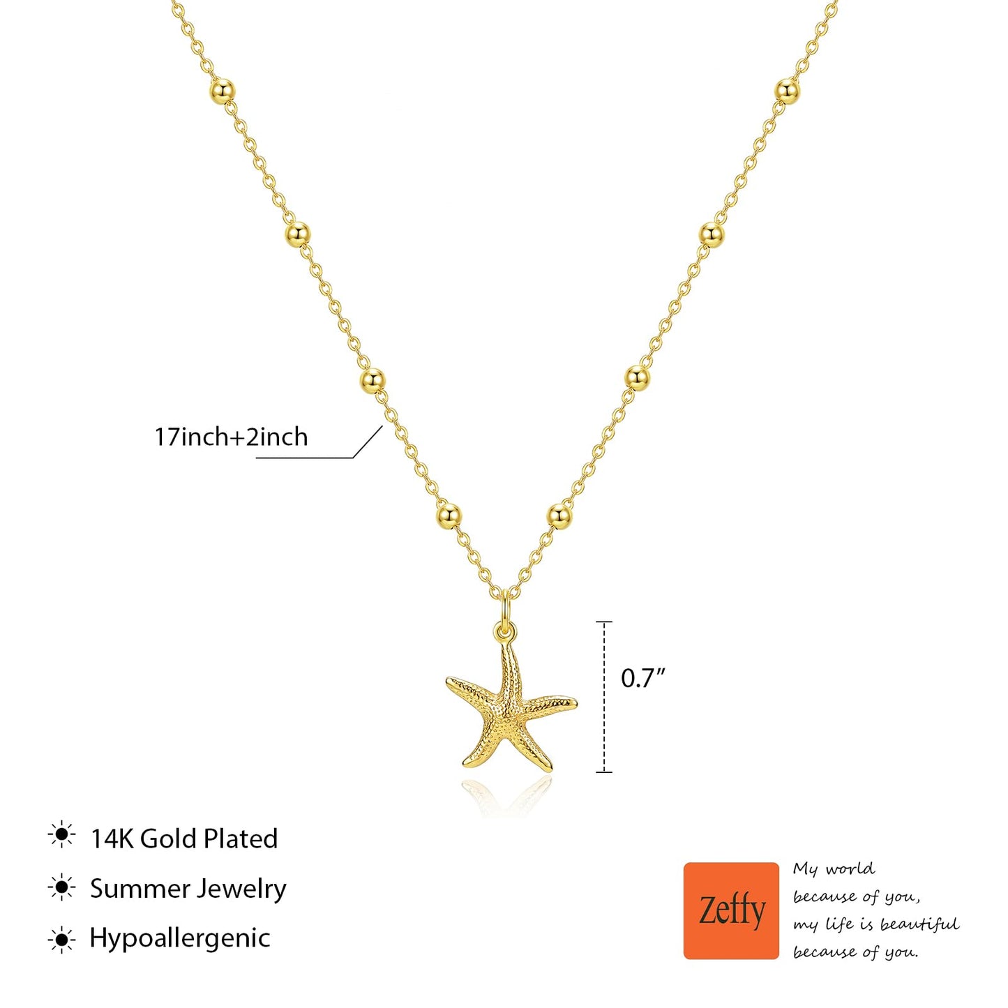 Zeffy Shell Necklace for Women,14K Gold Plated Layered Starfish Conch SeaShell Pearl Pendant Charm Necklace Stack Waterproof Dainty Beach Jewelry for Summer Vacation