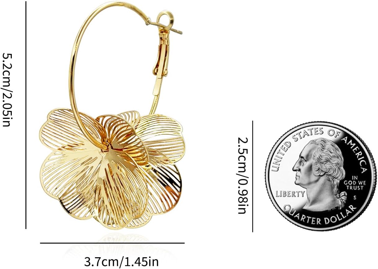 Gold Flower Earrings 14K Gold Plated Floral Statement Dangle Earrings Trendy