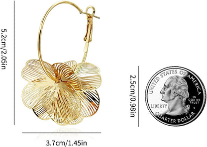 Gold Flower Earrings 14K Gold Plated Floral Statement Dangle Earrings Trendy