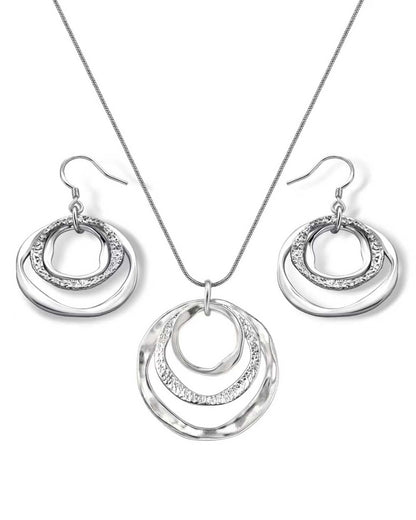 Hypoallergenic Silver Circle & Dangle Earrings and Necklace Set for Women Geometric Boho Style Hoop Jewelry for Women-Lightweight & Dangling-Gift for Bohemian Fashionistas
