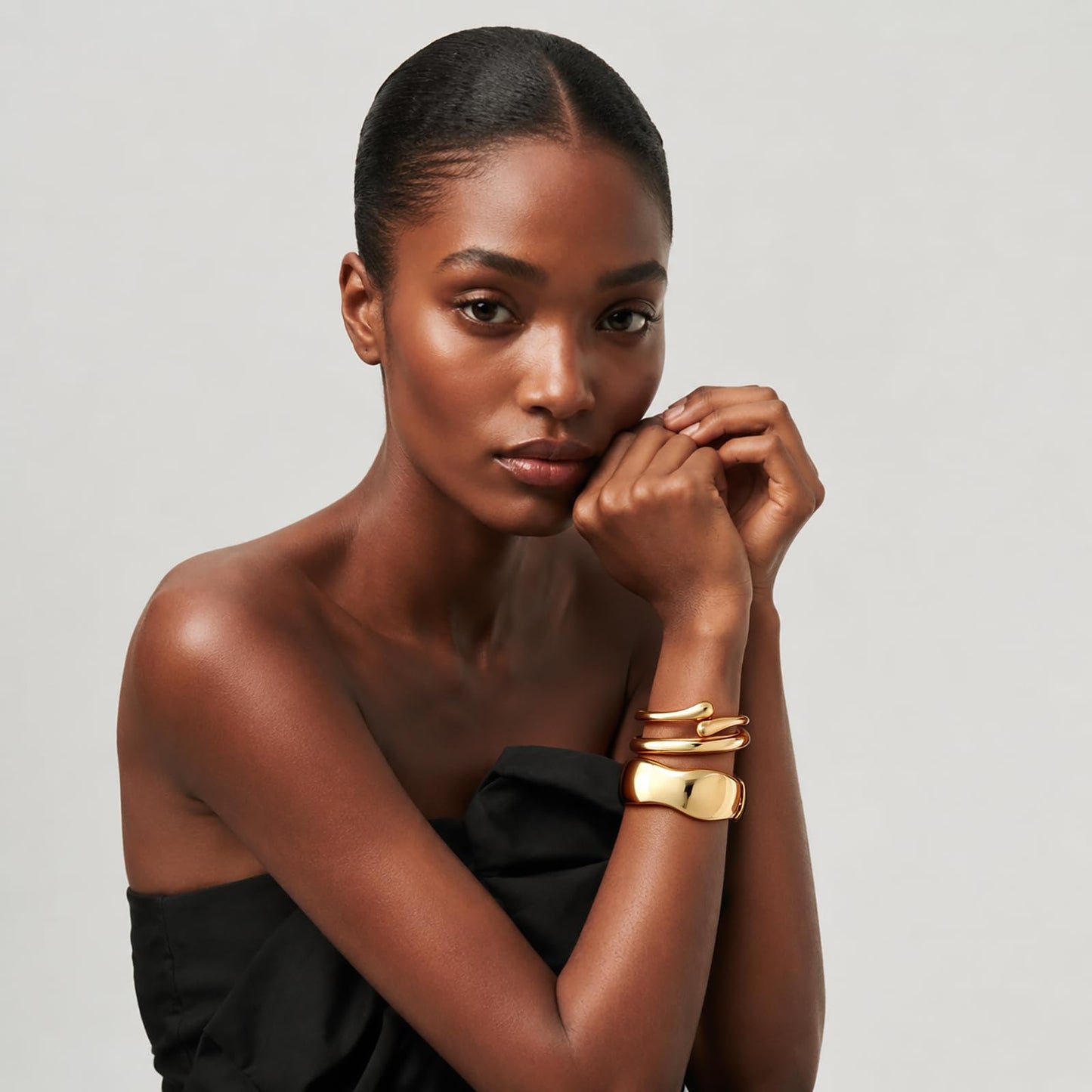 Chunky Gold Bangle Bracelets for Women Trendy 14K Gold Plated Cuff Bracelets Stack, Dainty Gold Bracelet Sets Non Tarnish Fashion Jewelry Gift