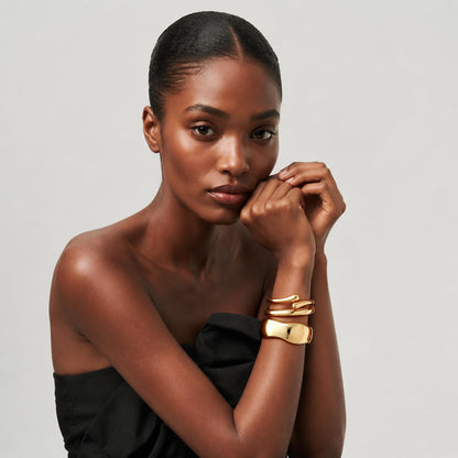 Chunky Gold Bangle Bracelets for Women Trendy 14K Gold Plated Cuff Bracelets Stack, Dainty Gold Bracelet Sets Non Tarnish Fashion Jewelry Gift