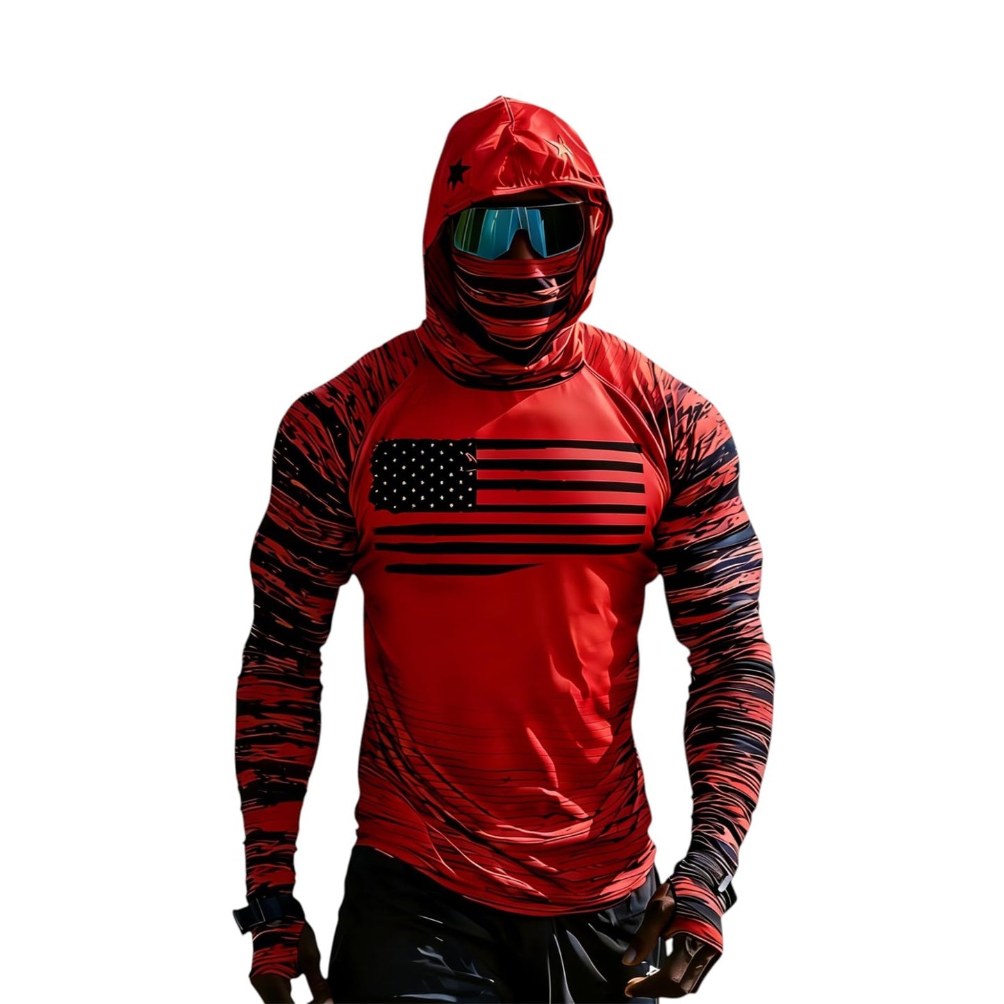 Sun Protection Shirts for Men UPF 100+ Long Sleeve Hoodie with Mask Shirts | Camouflage Outdoor Fishing Tees Cooling Raglan Shirts