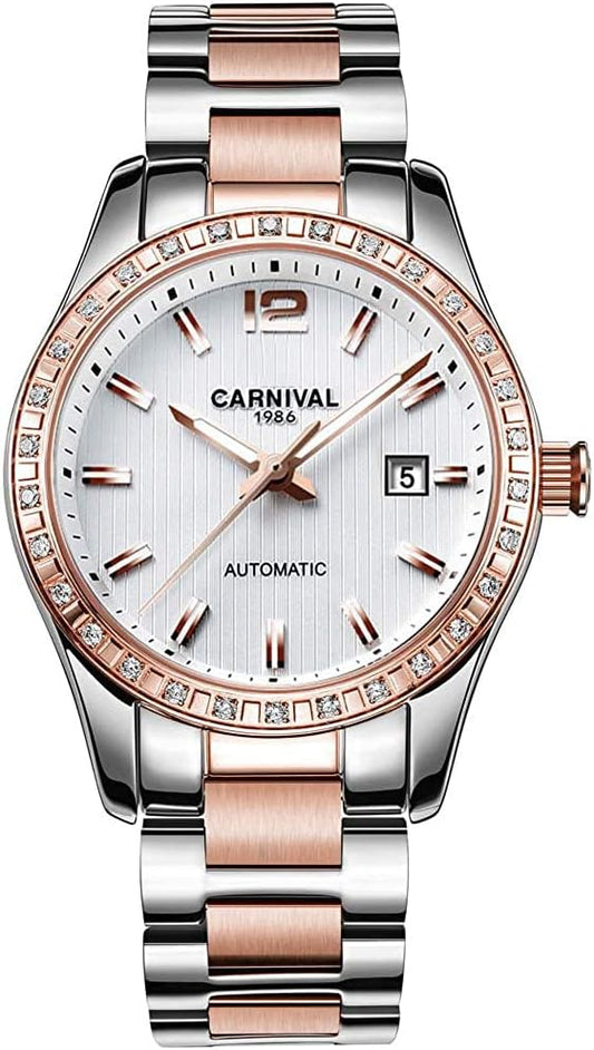 LOREO Women's Automatic Watch Diamond-Accented Dress Watch for Women Self-Winding Mechanical Watch with Sapphire Crystal Stainless Steel Two-Tone Bracelet 33MM Elegant Wrist Watch