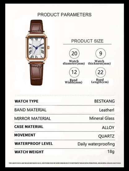 BESTKANG Leather Strap Watches for Women Elegant Dainty Ladies Watch Vintage Rectangle Women Quartz Wrist Watch