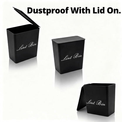 Artilife Magnetic Plastic Black Lint Bin with Lid for Laundry Room, 6 X 5 Inch Compact Wall Mount Lint Holder for Dryer, Small Black ABS Trash Can for Dryer Lint and Sheets