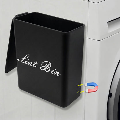 Artilife Magnetic Plastic Black Lint Bin with Lid for Laundry Room, 6 X 5 Inch Compact Wall Mount Lint Holder for Dryer, Small Black ABS Trash Can for Dryer Lint and Sheets