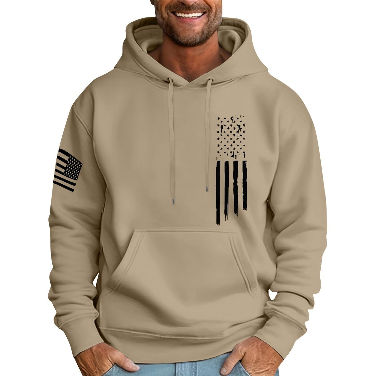 Ymosrh Mens Patriotic Hoodies USA Flag Print Hooded Sweatshirt Pullover Casual Fashion Hoodie, M-6XL