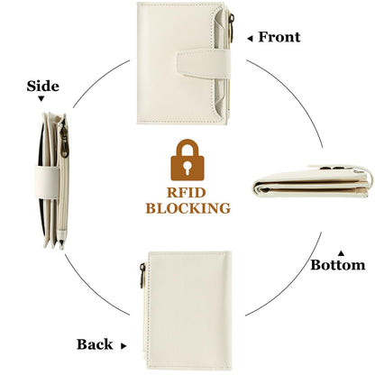 Airkit Small Wallet Women RFID Blocking Soft Leather Bifold Compact Card Holder Wallet for Women with Zipper Coin Pocket 4 ID Window