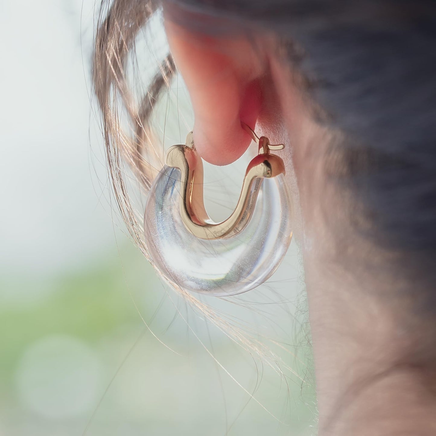 Chunky Gold Resin Hoop Earrings Leverback Statement Huggie Hoops Dangle Drop Dressy Earring Prom Festival Vacation Jewelry for Women