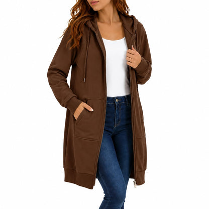 Womens Long Zip Up Hoodie Jacket Casual Open Front Tunic Sweatshirt with Pockets Fleece Lightweight Fall Winter Coat
