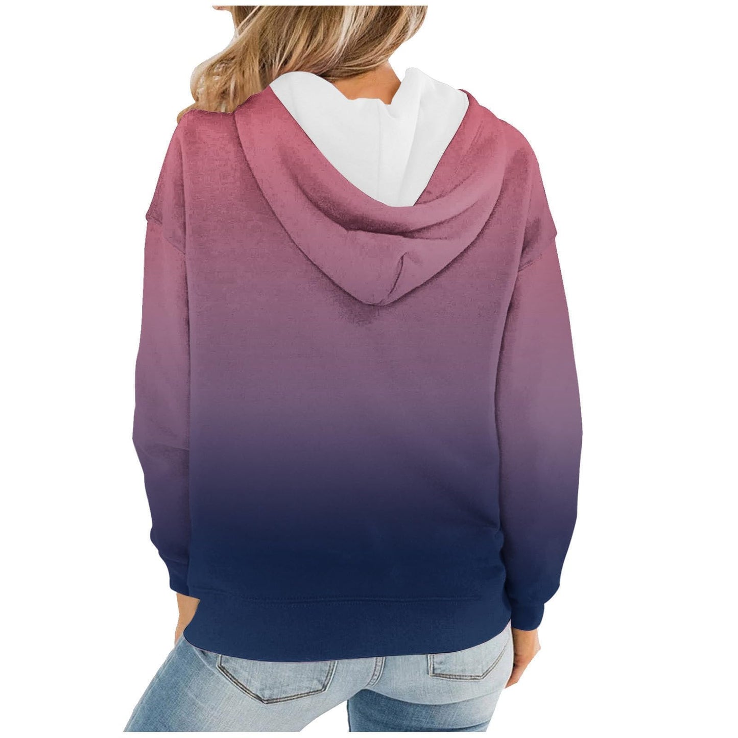 Women Gradient Tie Dye Pullover Hoodie Long Sleeve Drawstring With Pocket Oversized Casual Street Sweatshirts